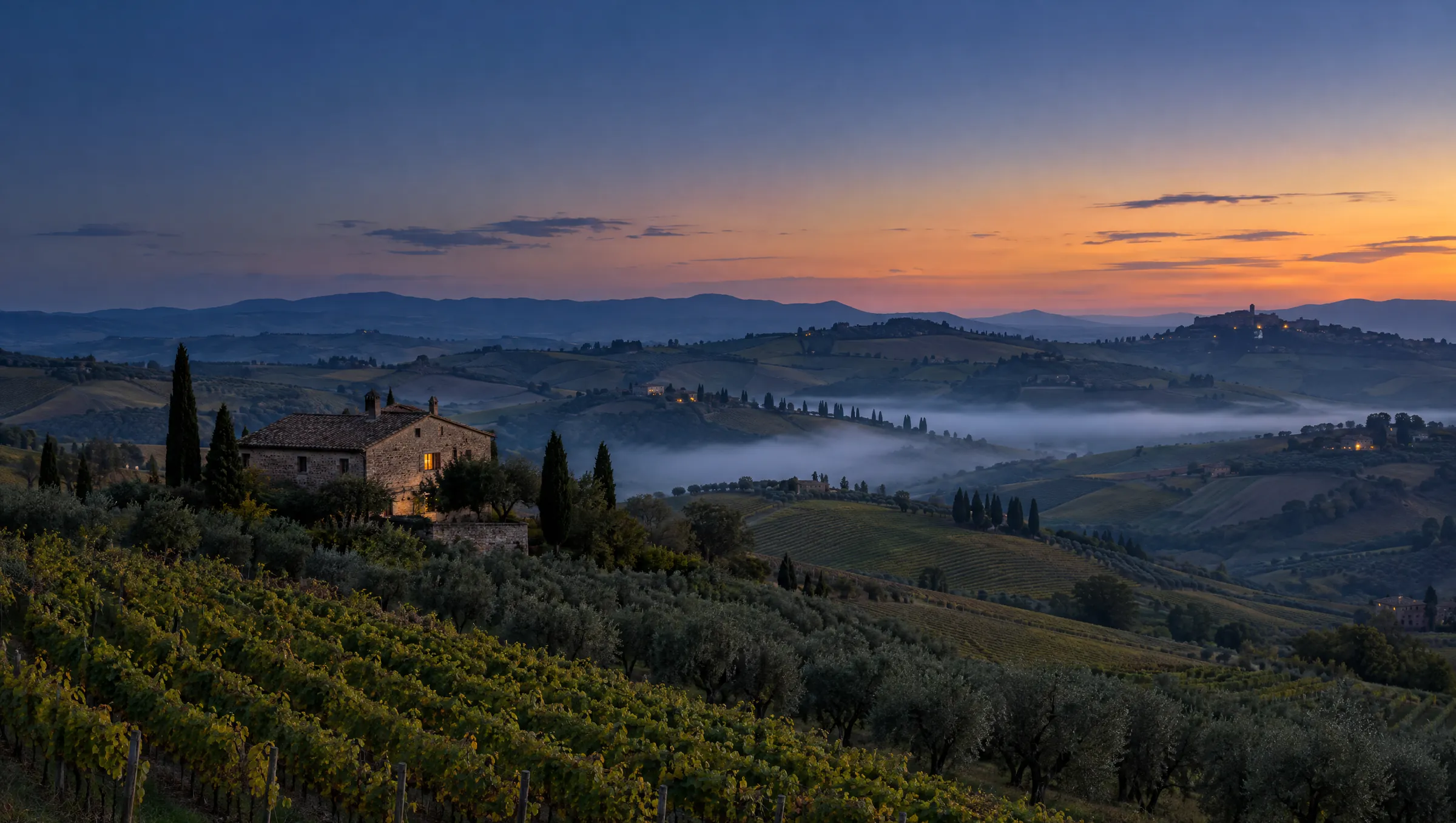 Hills of the Marche at dusk